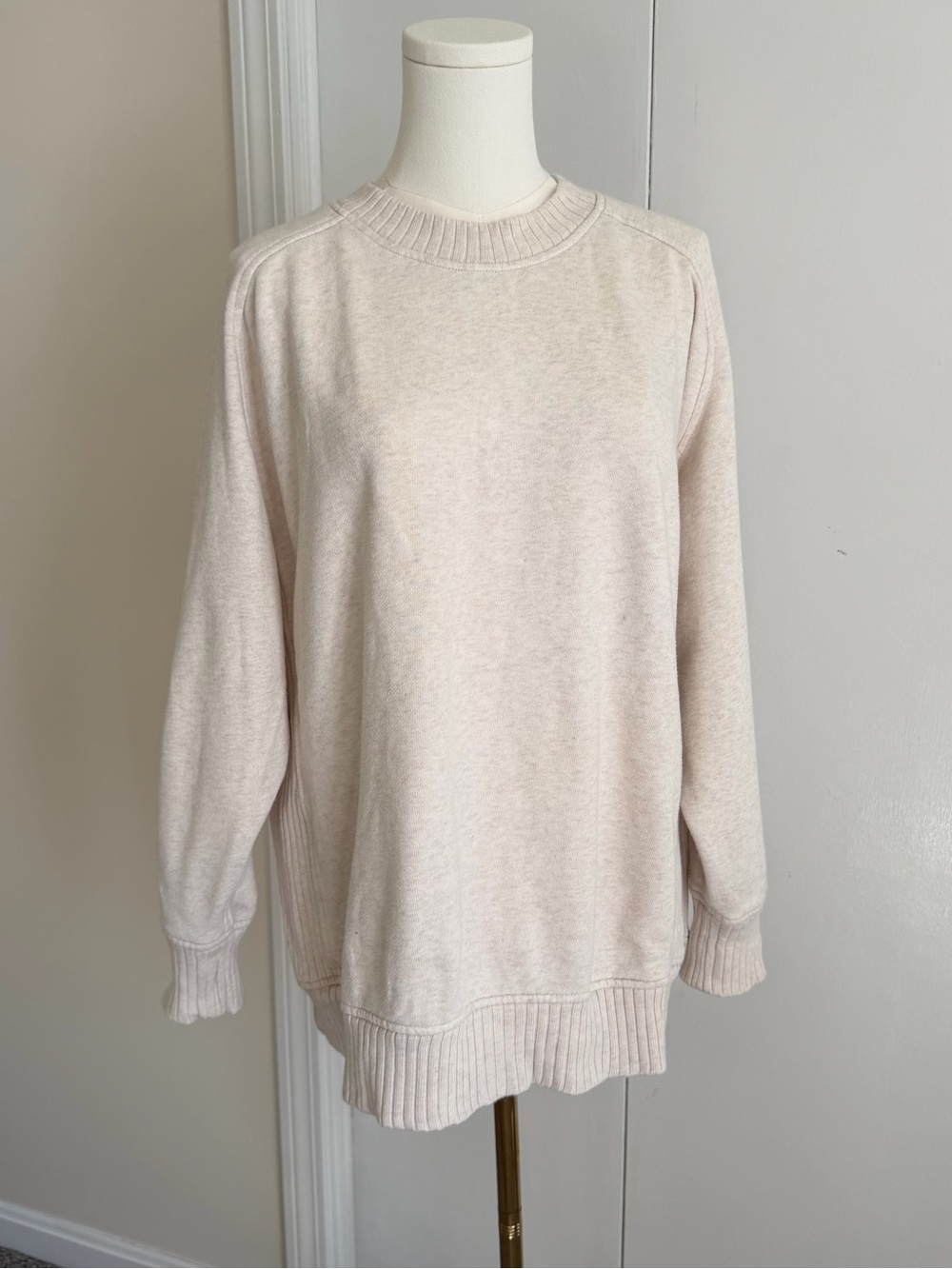 Aerie Oversized Crewneck Ribbed Pullover Sweater in Cream White Beige Loungewear